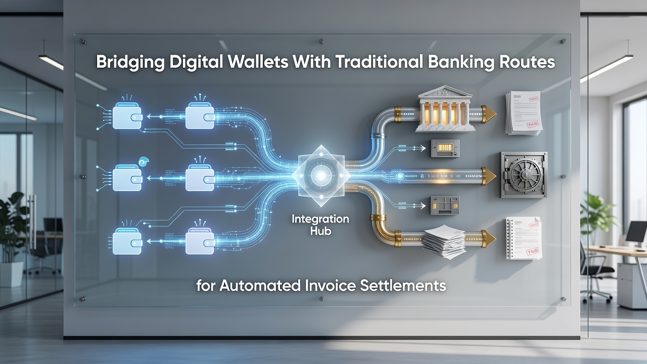 Flow diagram showing wallet-to-bank invoice settlement process